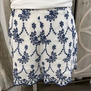 Aqua White Shorts with Blue Embroidery